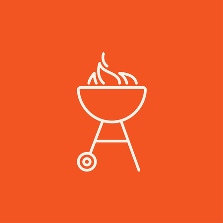 Kettle barbecue grill with flame line icon for web, mobile and infographics. Vector white icon isolated on red background.のイラスト素材