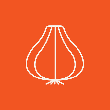 Garlic line icon for web, mobile and infographics. Vector white icon isolated on red background.のイラスト素材