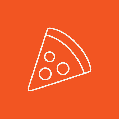 Pizza slice line icon for web, mobile and infographics. Vector white icon isolated on red background.のイラスト素材