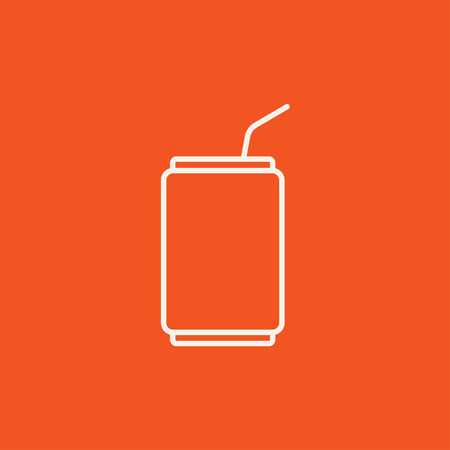 Soda can with drinking straw line icon for web, mobile and infographics. Vector white icon isolated on red background.のイラスト素材