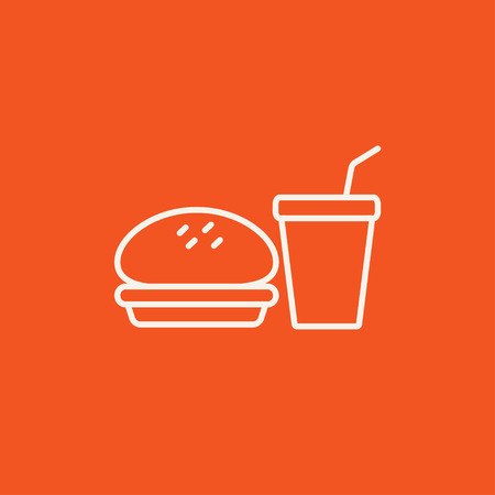 Fast food meal line icon for web, mobile and infographics. Vector white icon isolated on red background.のイラスト素材