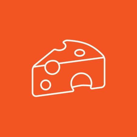 Piece of cheese line icon for web, mobile and infographics. Vector white icon isolated on red background.のイラスト素材