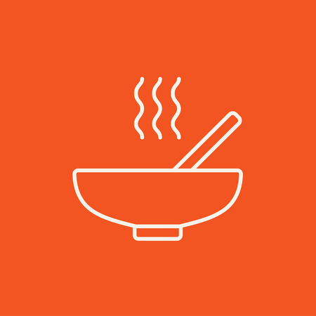 Bowl of hot soup with spoon line icon for web, mobile and infographics. Vector white icon isolated on red background.のイラスト素材