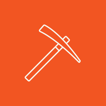 Pickax line icon for web, mobile and infographics. Vector white icon isolated on red background.のイラスト素材