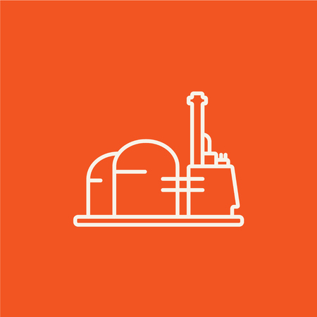 Factory line icon for web, mobile and infographics. Vector white icon isolated on red background.のイラスト素材