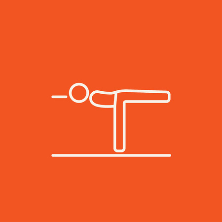 Man in the virabhadrasana III pose line icon for web, mobile and infographics. Vector white icon isolated on red background.のイラスト素材