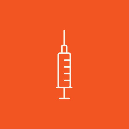 Syringe line icon for web, mobile and infographics. Vector white icon isolated on red background.のイラスト素材