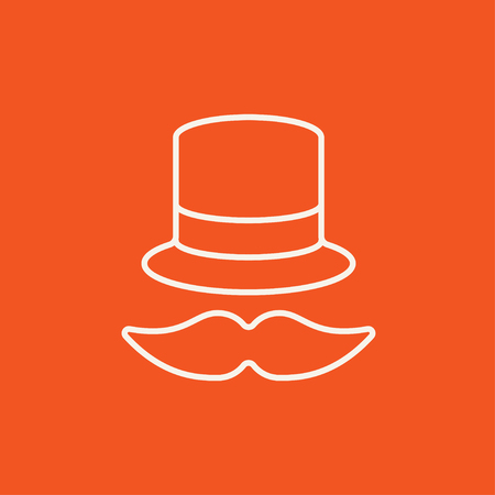 Hat and mustache line icon for web, mobile and infographics. Vector white icon isolated on red background.のイラスト素材
