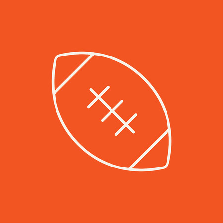 Rugby football ball line icon for web, mobile and infographics. Vector white icon isolated on red...