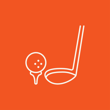Golf ball and putter line icon for web, mobile and infographics. Vector white icon isolated on red background.のイラスト素材