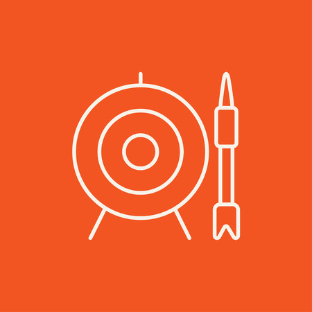 Target board and arrow line icon for web, mobile and infographics. Vector white icon isolated on red background.のイラスト素材