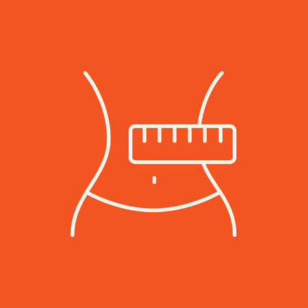 Waist with measuring tape line icon for web, mobile and infographics. Vector white icon isolated on red background.のイラスト素材