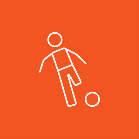 Soccer player with ball line icon for web, mobile and infographics. Vector white icon isolated on red background.のイラスト素材