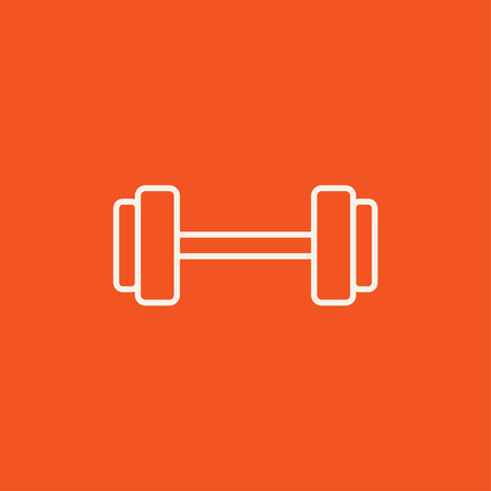 Dumbbell line icon for web, mobile and infographics. Vector white icon isolated on red background.のイラスト素材