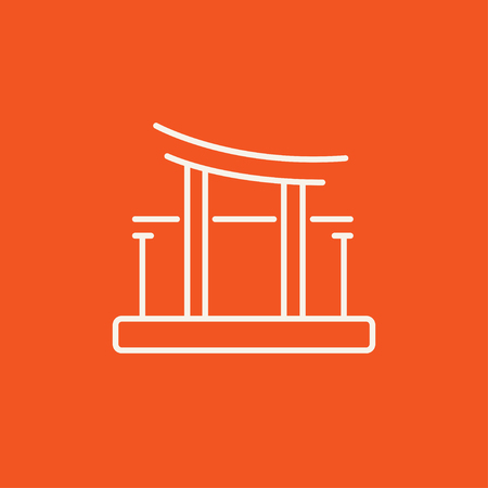 Torii gate line icon for web, mobile and infographics. Vector white icon isolated on red background.のイラスト素材