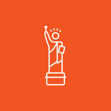 Statue of Liberty line icon for web, mobile and infographics. Vector white icon isolated on red background.のイラスト素材
