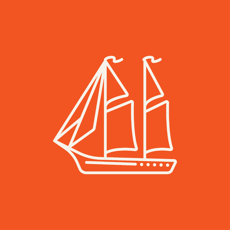 Sailboat line icon for web, mobile and infographics. Vector white icon isolated on red background.のイラスト素材