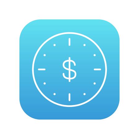 Wall clock with a dollar symbol line icon for web, mobile and infographics. Vector white icon on the blue gradient square with rounded corners isolated on white background.のイラスト素材