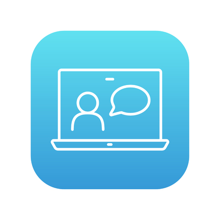 Video chat online line icon for web, mobile and infographics. Vector white icon on the blue gradient square with rounded corners isolated on white background.のイラスト素材