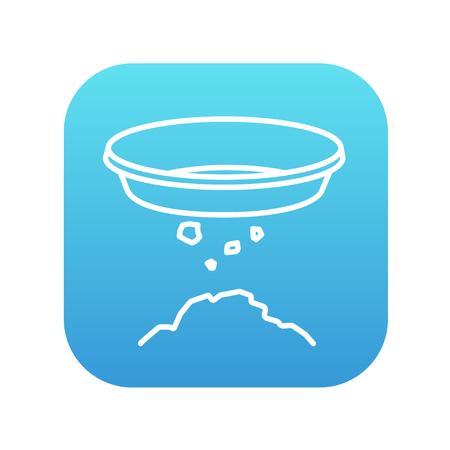 Bowl for sifting gold line icon for web, mobile and infographics. Vector white icon on the blue gradient square with rounded corners isolated on white background.のイラスト素材
