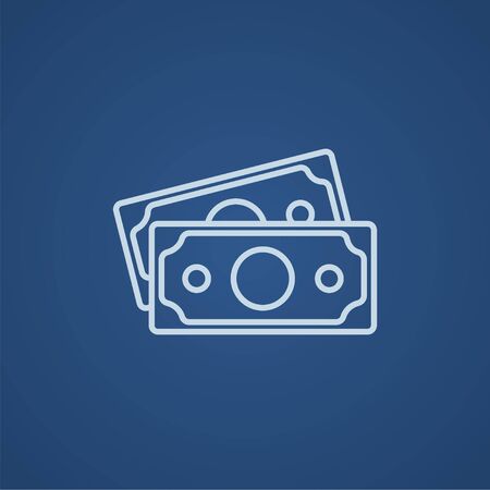 Money banknotes line icon for web, mobile and infographics. Vector light blue icon isolated on blue background.のイラスト素材