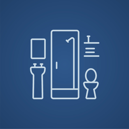 Bathroom line icon for web, mobile and infographics. Vector light blue icon isolated on blue background.のイラスト素材