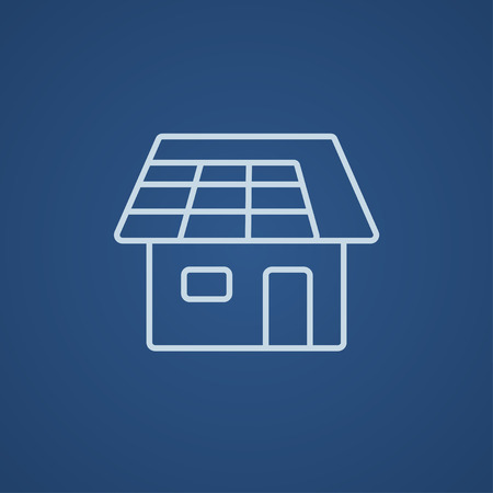 House with solar panel line icon for web, mobile and infographics. Vector light blue icon isolated on blue background.のイラスト素材