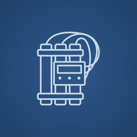 Dynamite and detonator line icon for web, mobile and infographics. Vector light blue icon isolated on blue background.のイラスト素材