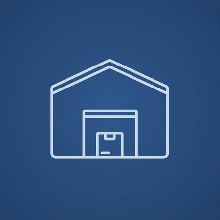 Warehouse line icon for web, mobile and infographics. Vector light blue icon isolated on blue background.のイラスト素材