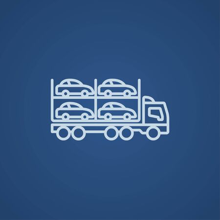 Car carrier line icon for web, mobile and infographics. Vector light blue icon isolated on blue background.のイラスト素材