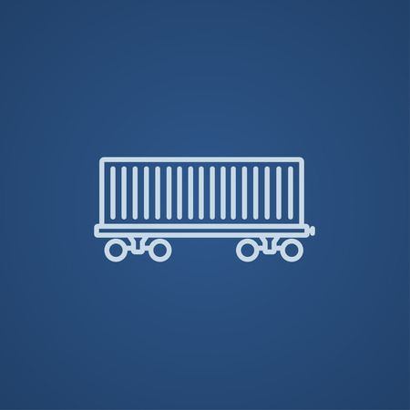 Cargo wagon line icon for web, mobile and infographics. Vector light blue icon isolated on blue background.のイラスト素材