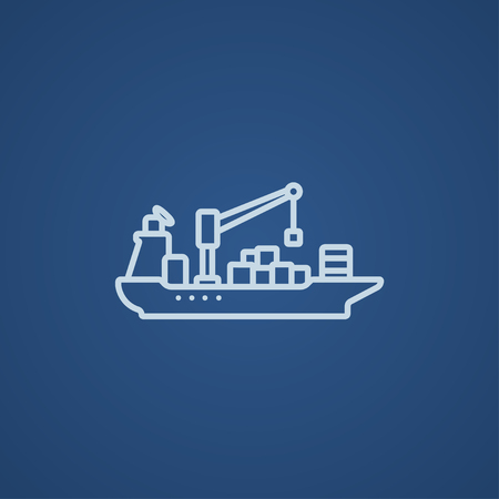 Cargo container ship line icon for web, mobile and infographics. Vector light blue icon isolated on blue background.のイラスト素材