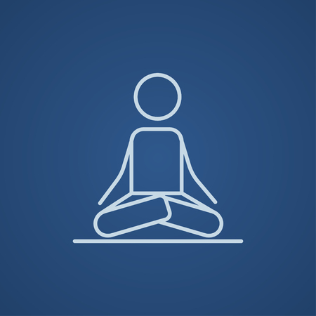 A man meditating in lotus pose line icon for web, mobile and infographics. Vector light blue icon isolated on blue background.のイラスト素材