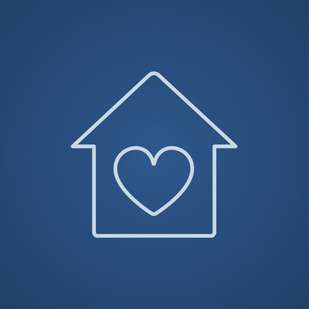 House with heart symbol line icon for web, mobile and infographics. Vector light blue icon isolated on blue background.のイラスト素材