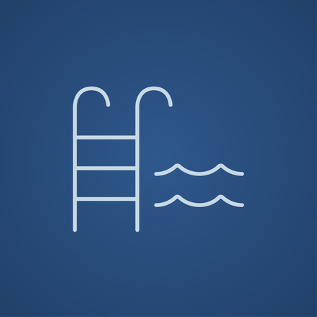 Swimming pool with ladder line icon for web, mobile and infographics. Vector light blue icon isolated on blue background.のイラスト素材