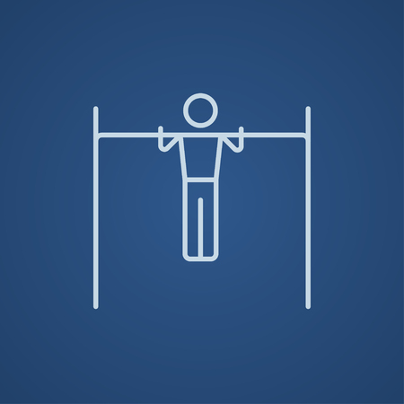 Gymnast exercising on the bar line icon for web, mobile and infographics. Vector light blue icon isolated on blue background.のイラスト素材