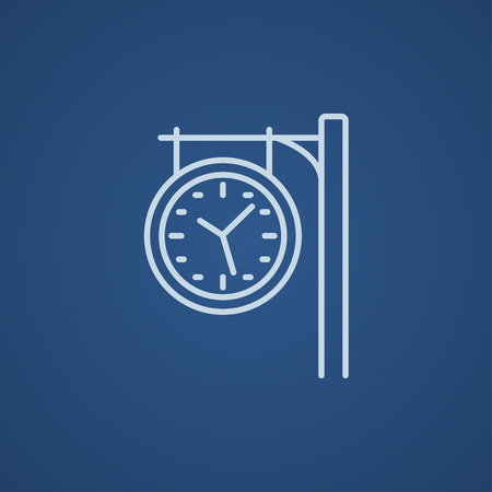 Train station clock line icon for web, mobile and infographics. Vector light blue icon isolated on blue background.のイラスト素材