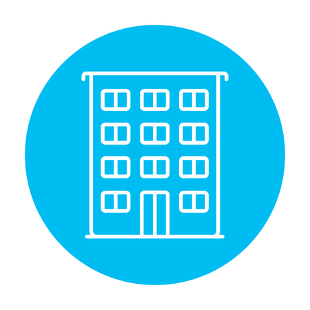 Residential building line icon for web, mobile and infographics. Vector white icon on the light blue circle isolated on white background.のイラスト素材
