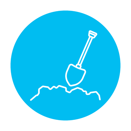 Mining shovel line icon for web, mobile and infographics. Vector white icon on the light blue circle isolated on white background.のイラスト素材