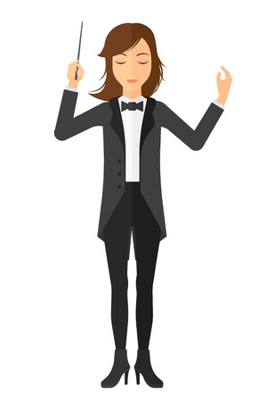 An orchestra conductor directing with his baton vector flat design illustration isolated on white background.のイラスト素材
