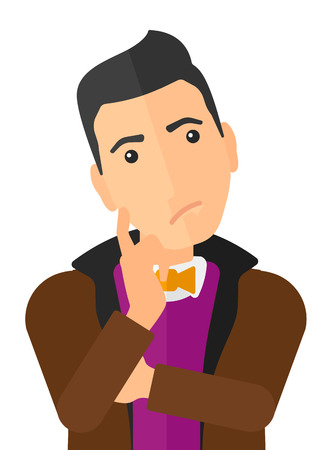 Doubtful young man vector flat design illustration isolated on white background. Vertical layout.のイラスト素材