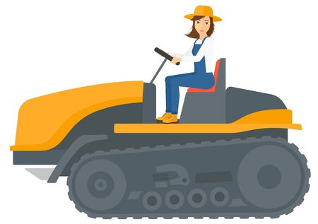 A farmer driving a catepillar tractor vector flat design illustration isolated on white background.のイラスト素材