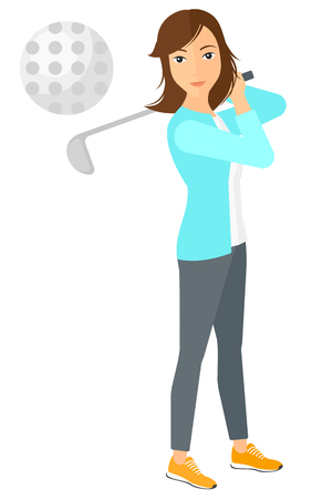 A golf player hitting the ball vector flat design illustration isolated on white background.のイラスト素材