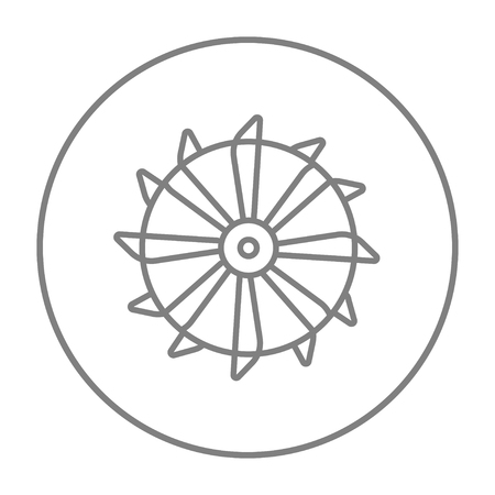Rotating cutting drum of coal machine line icon for web, mobile and infographics. Vector grey thin line icon in the circle isolated on white background.のイラスト素材