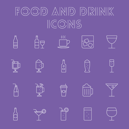 Food and drink icon set. Vector light purple icon isolated on dark purple background.のイラスト素材