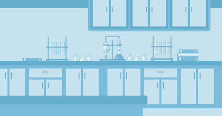 Background of laboratory interior vector flat design illustration. Horizontal layout.のイラスト素材