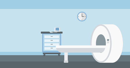 Background of hospital room with MRI machine vector flat design illustration. Horizontal layout.のイラスト素材