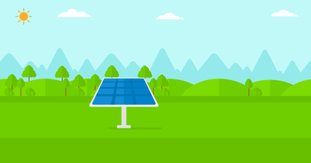 Background of mountains with solar panel vector flat design illustration. Horizontal layout.のイラスト素材