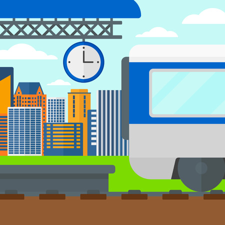 Background of train leaving the station vector flat design illustration. Square layout.のイラスト素材