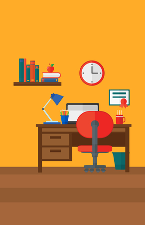 Background of interior of room for a pupil  vector flat design illustration. Vertical layout.のイラスト素材